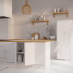 белая кухня с деревянной столешницей фото 7